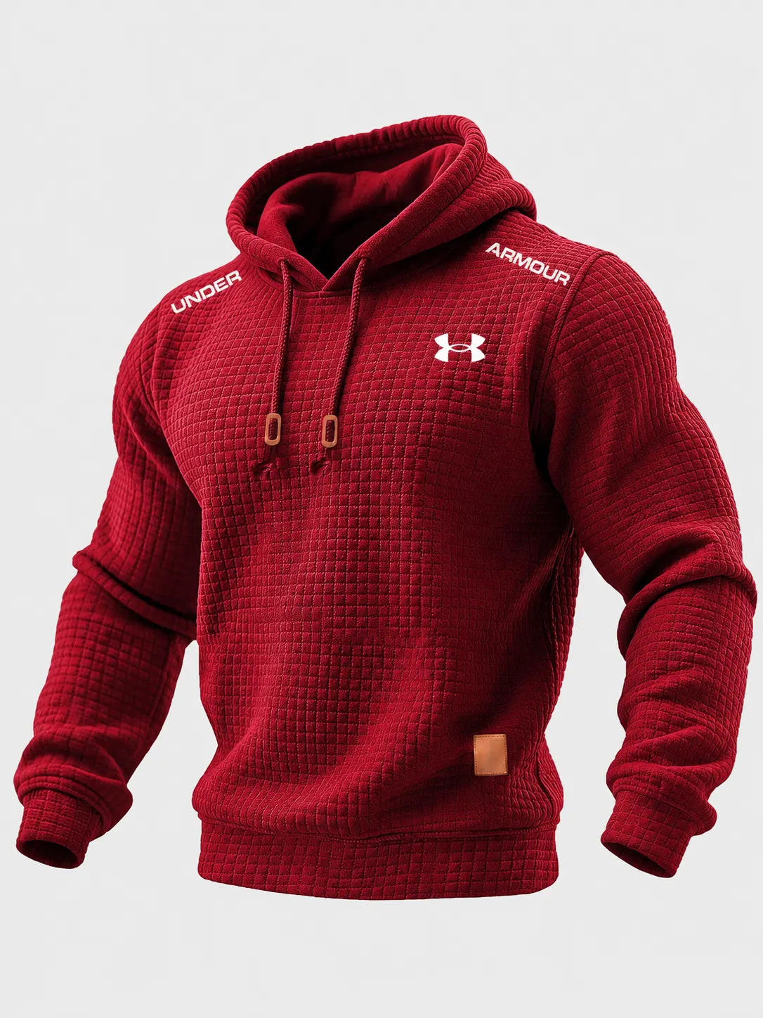 Men's Quilted Waffle Outdoor Solid Color Long-sleeved Everyday Top Hoodie